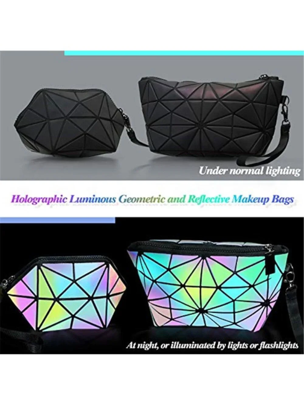 3 Pcs Makeup Bags Travel Cosmetic Organizer Case,Holographic